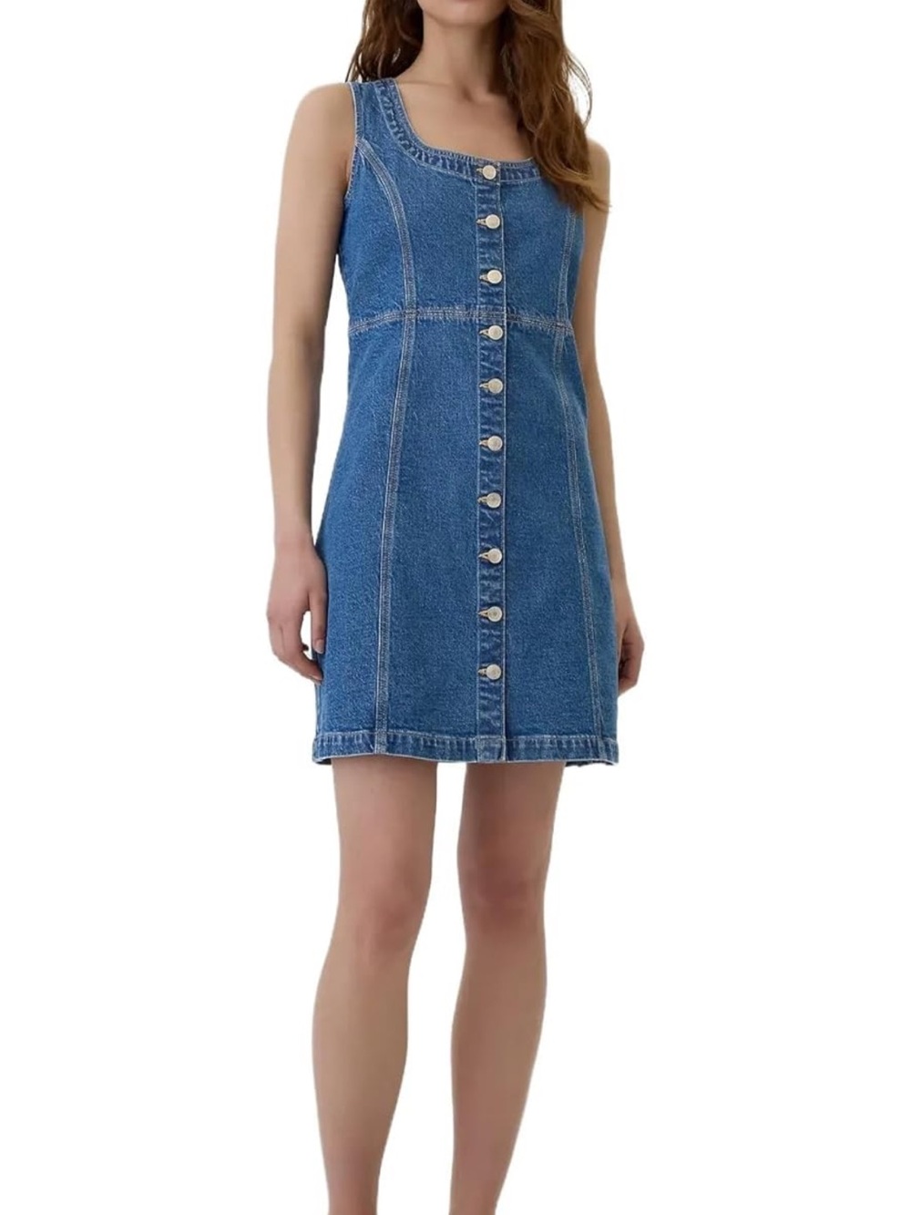 Gap Button-Front Denim Tank Dress - Medium Indigo Wash